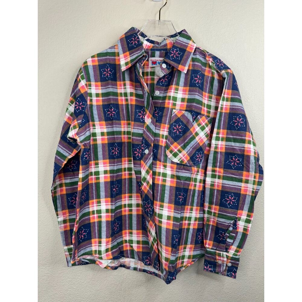 Vintage American Sweetheart Women's Plaid Button Up‎ Flannel Shirt Size PM Boho
